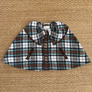 Janie and Jack Girls Plaid Brushed Twill Cape Ruffle Collar Size 5-6 Years